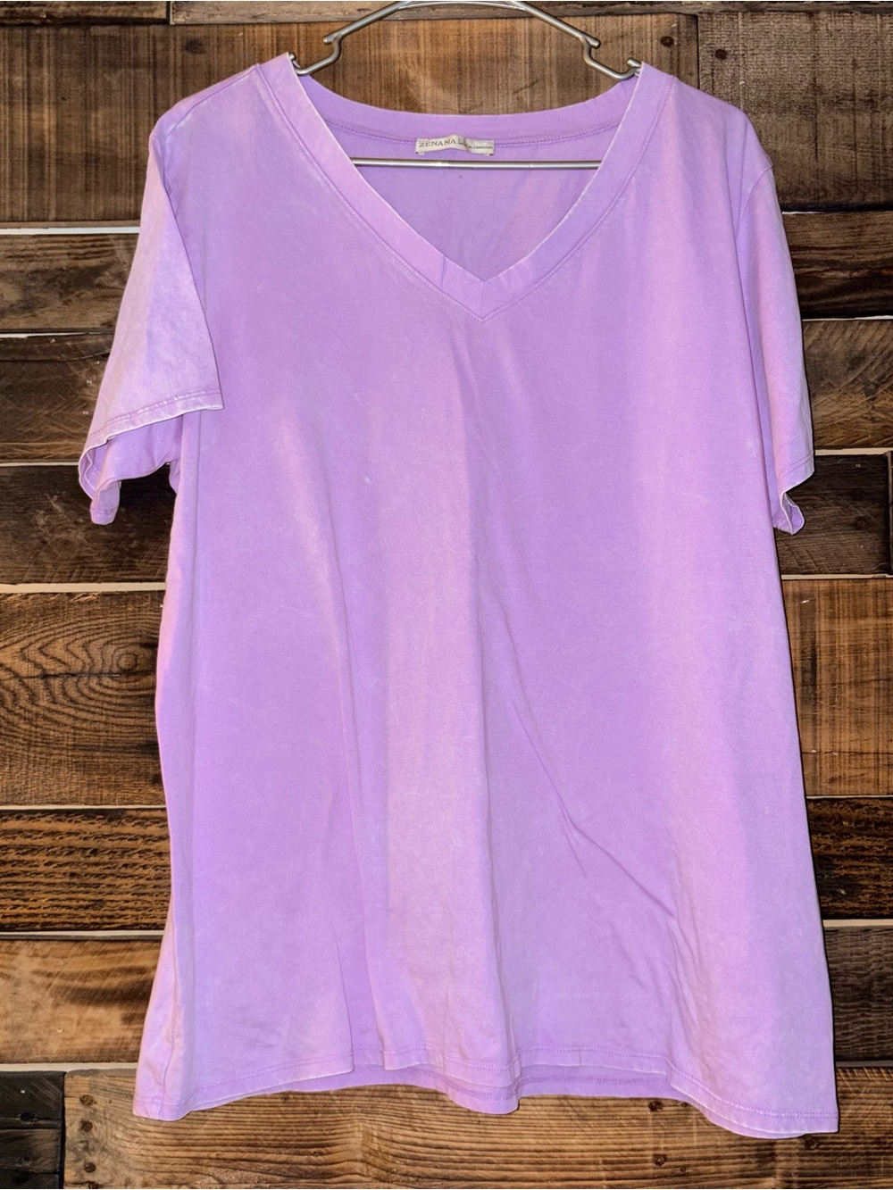 Zenana Bright Lavender V-Neck Acid Wash T-shirt